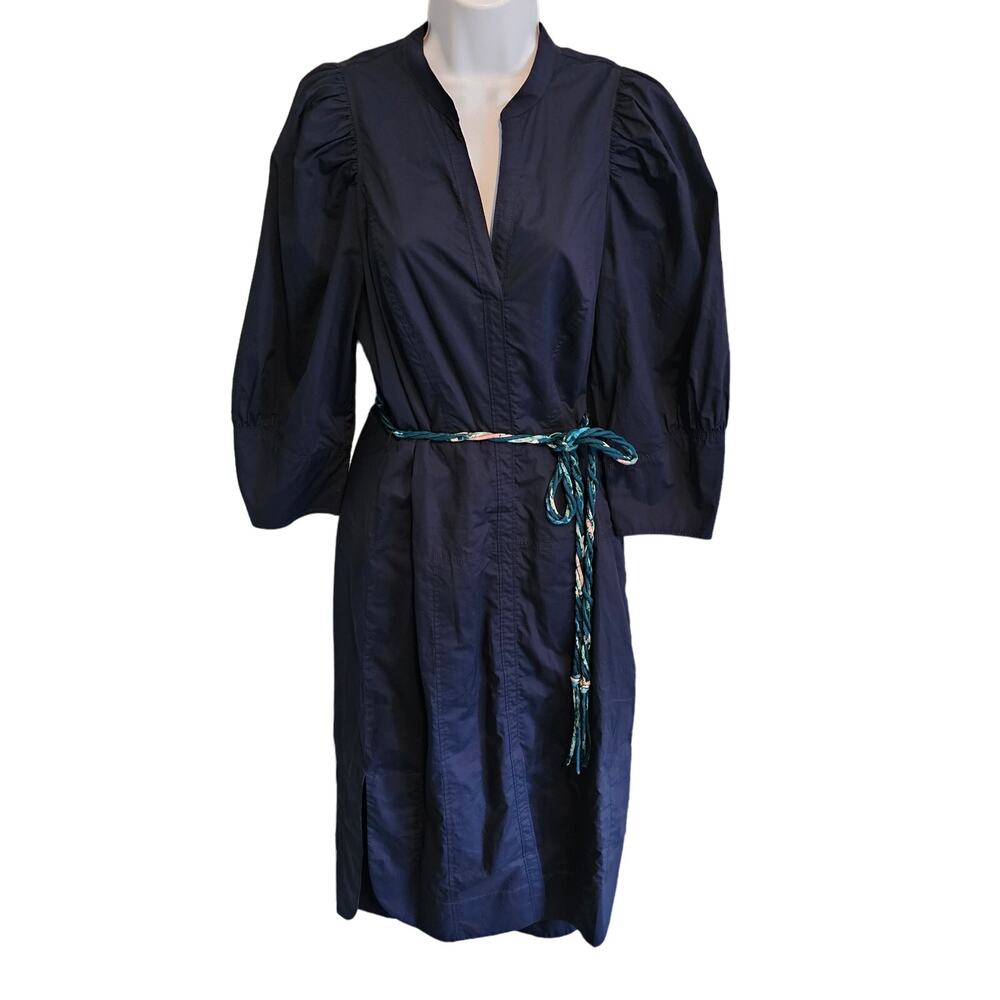 Rebecca Taylor Navy Cotton Poplin Shirt Dress Size 8 NWT